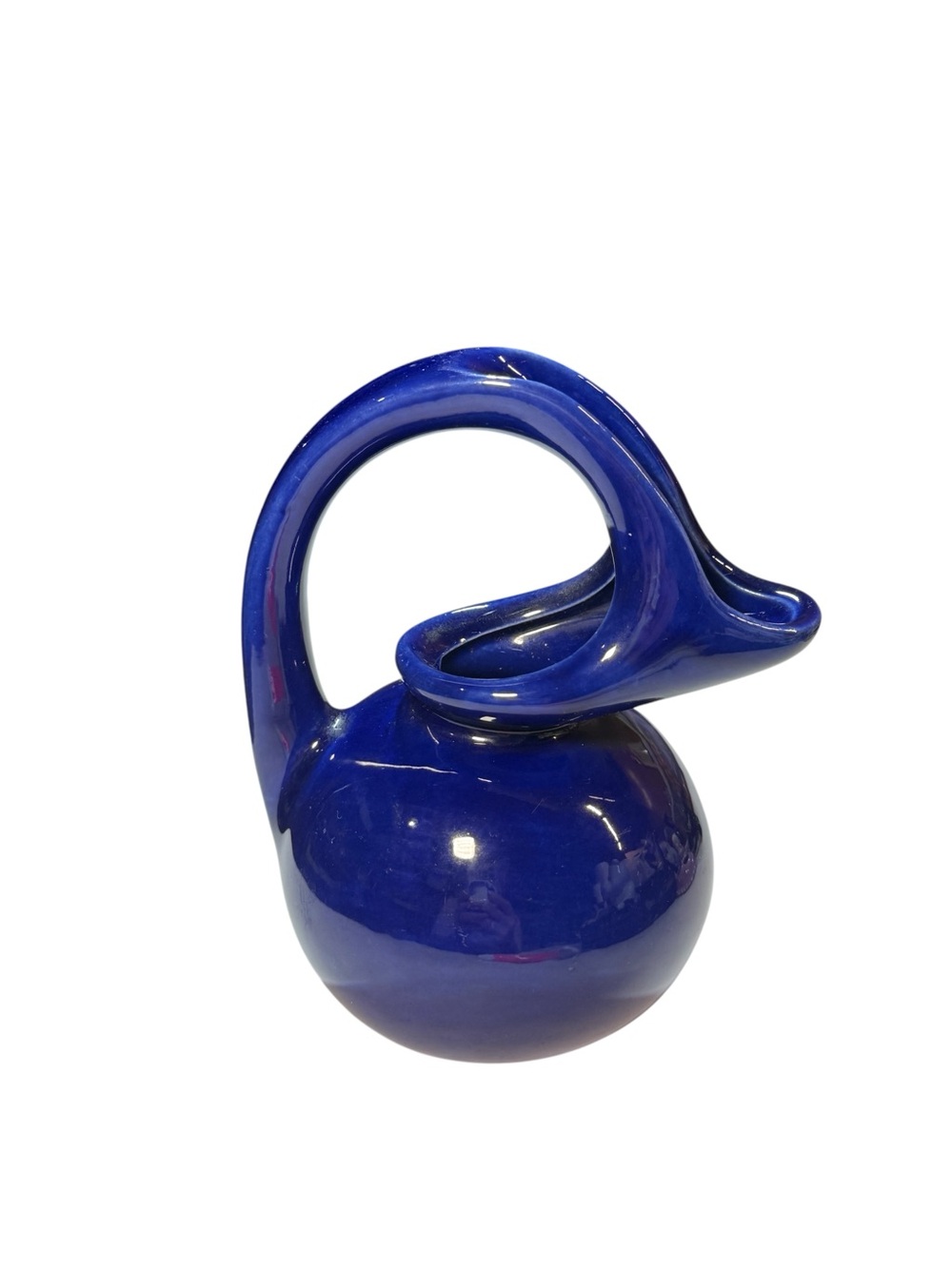Vintage Cobalt Blue Art Pottery Basket Vase / Pitcher Style‎ Vase